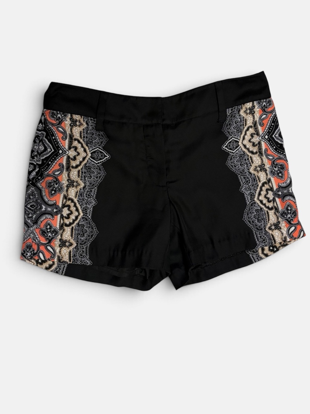 Vintage Caché Y2K Satin Paisley Print Side Panel Dressy Shorts Black Size 4